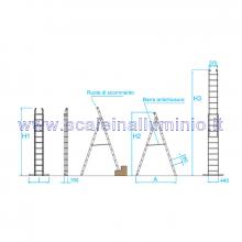 Scala componibile multiposizione in alluminio 2 x 12 misure