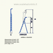 Scala in alluminio salita singola uso casalingo 6 gradini misure