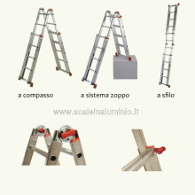 scala in alluminio telescopica doppia salita 4 + 4 particolare snodo