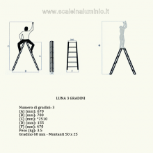 Scala in alluminio a doppia salita professionale 3 gradini misure