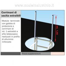 Corrimani di uscita estraibili per scale modulari con gabbia.