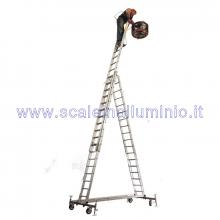 Scala in alluminio semiverticale su ruote 3 x 16 gradini - altezza utile di lavoro 7 mt.