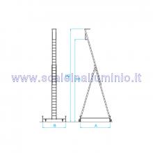 Scala in alluminio semiverticale su ruote 3 x 14 gradini - misure