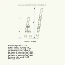 Scala componibile professionale in alluminio 3 rampe 13 gradini misure