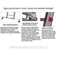 Scala in alluminio con fune professionale 2 x 16 gradini particolari