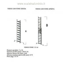 Scala in alluminio con fune professionale 2 x 16 gradini misure