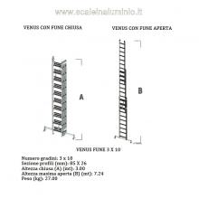 Scala in alluminio con fune professionale 3 rampe x 10 gradini misure